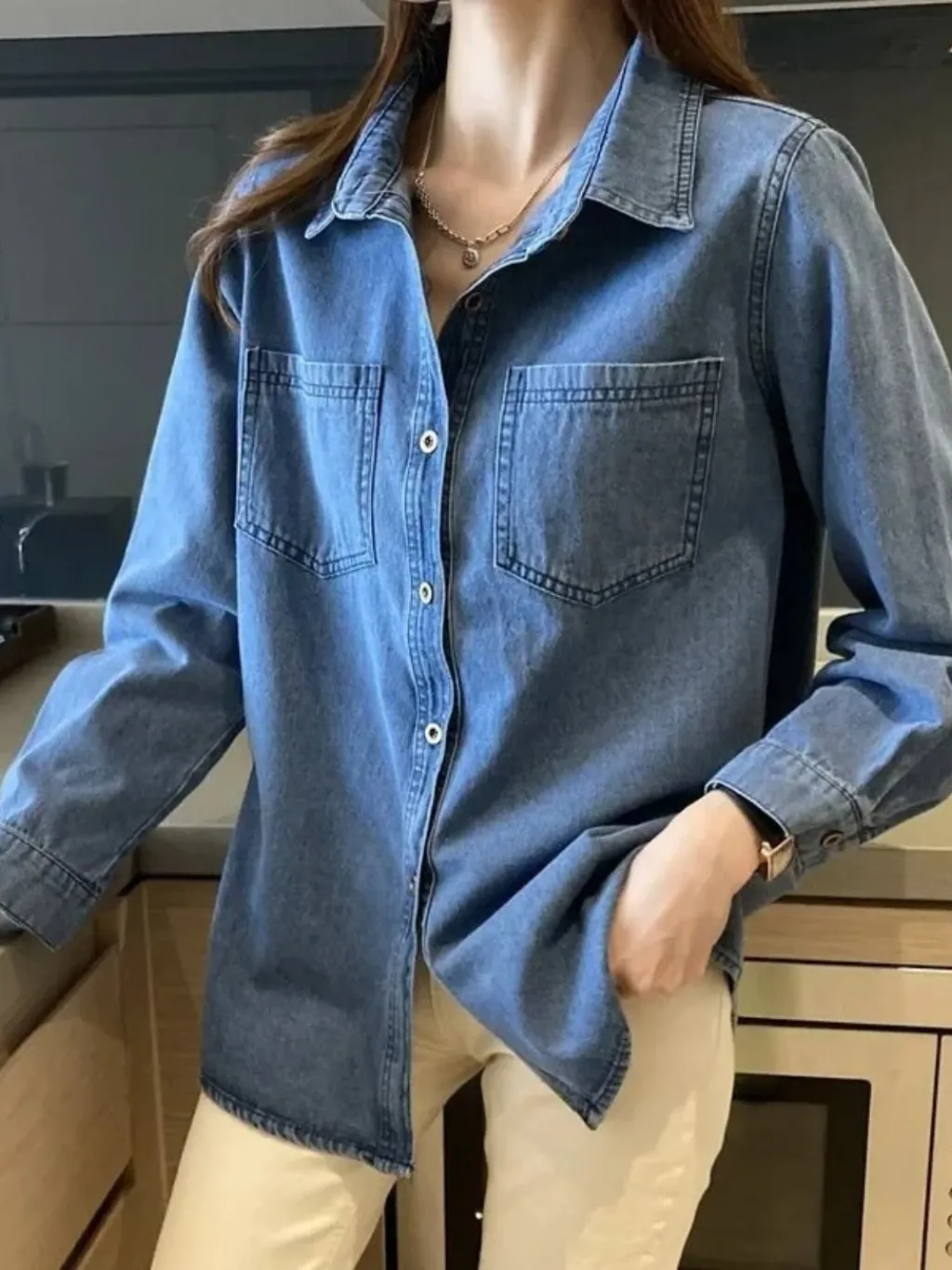 Women's Blue Denim Shirt with Patch Pockets — endless ways to style it