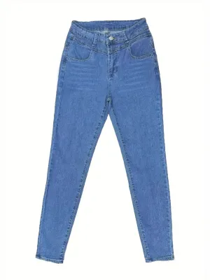 Women's Blue High-Waisted Slim Jeans — view 5