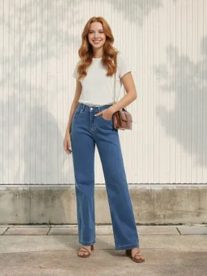 Women's Blue High-Waisted Straight Jeans — view 1