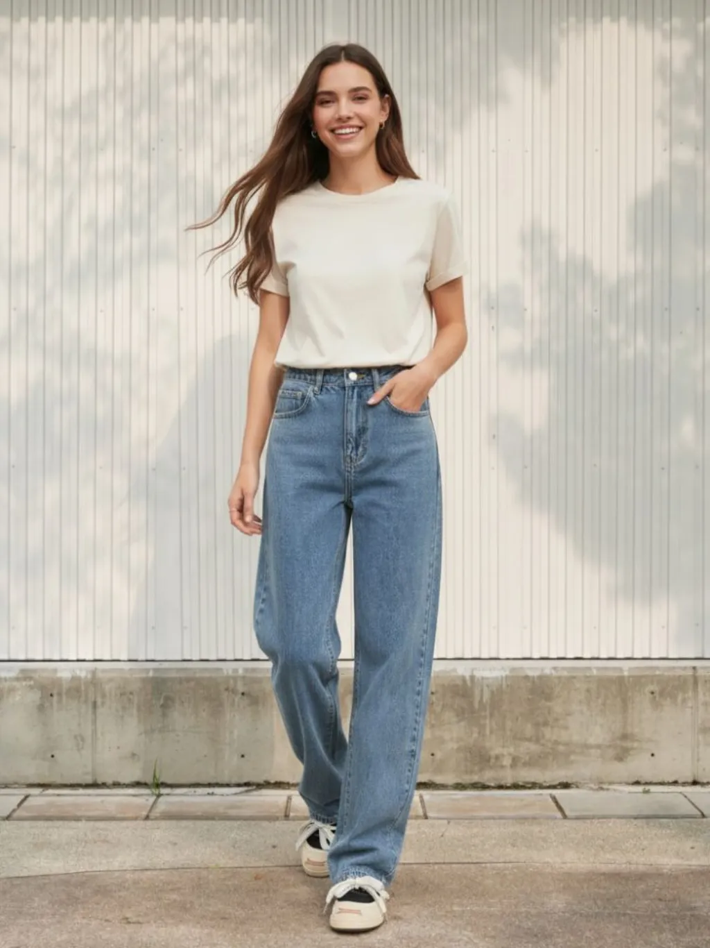 Women's Blue High-Waisted Wide-Leg Jeans