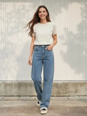 Women's Blue High-Waisted Wide-Leg Jeans — view 1