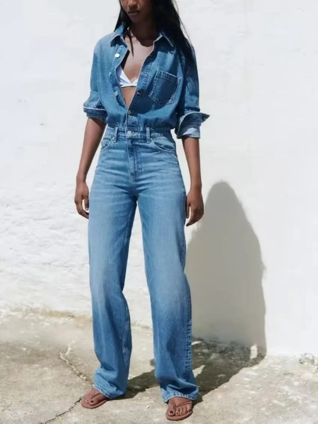 Women's Blue Long-Sleeve Denim Jumpsuit — endless ways to style it