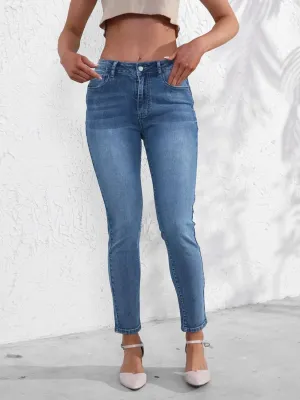 Women's Blue High-Waisted Slim Stretch 7/8 Jeans — view 2