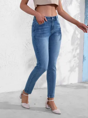 Women's Blue High-Waisted Slim Stretch 7/8 Jeans — view 3