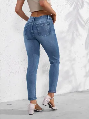 Women's Blue High-Waisted Slim Stretch 7/8 Jeans — view 4