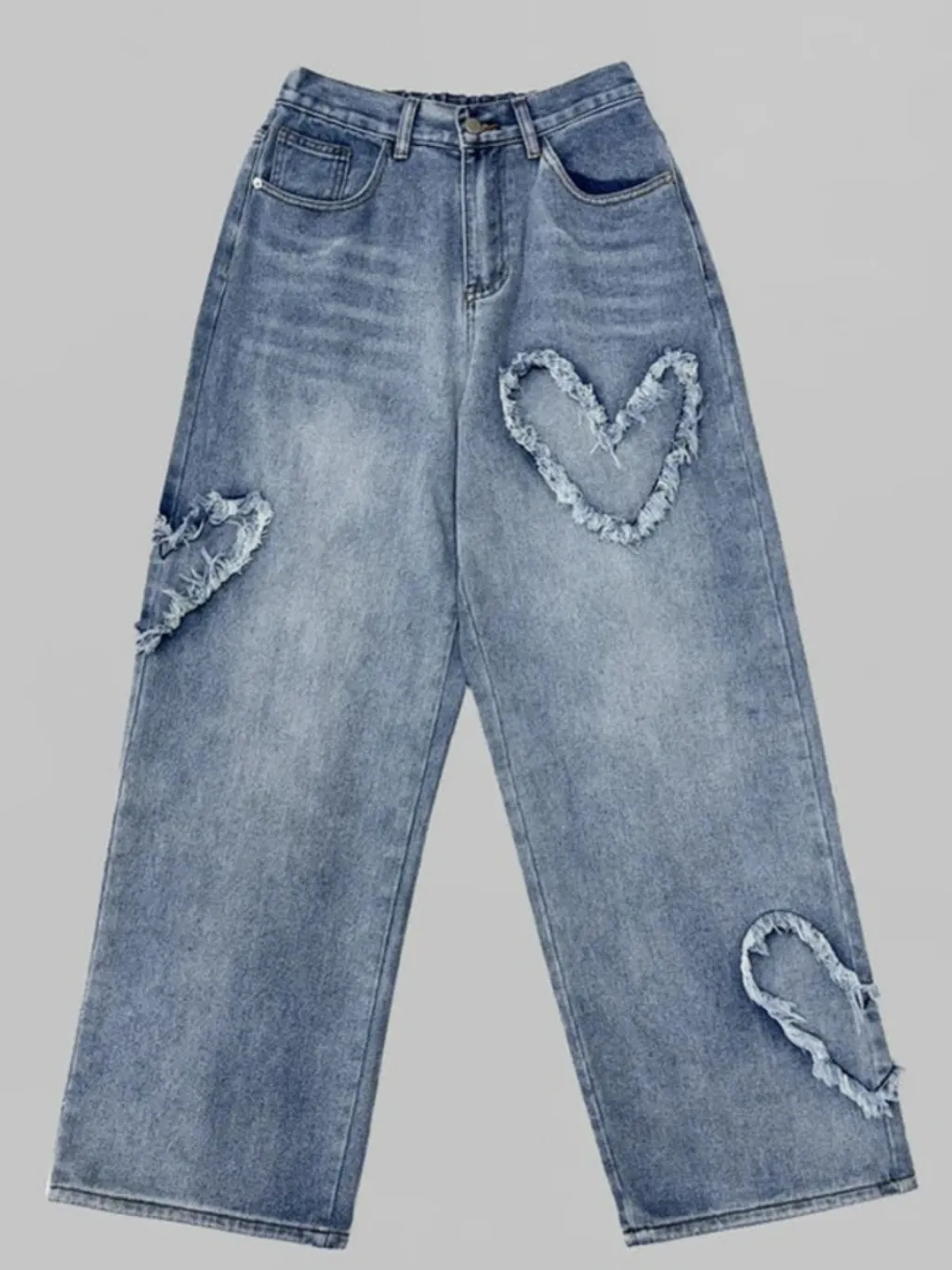 Women's Blue Washed Baggy Jeans with Heart Motifs — quality denim, made to last