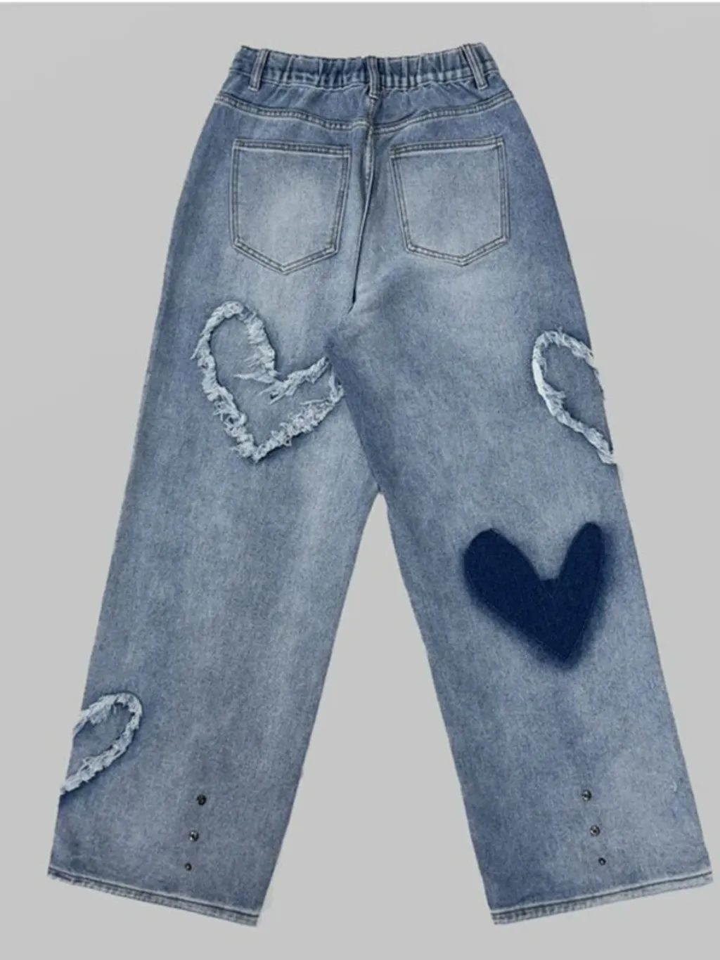 Women's Blue Washed Baggy Jeans with Heart Motifs — endless ways to style it