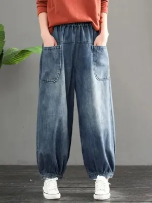Women's Blue Washed Balloon Jeans — view 2