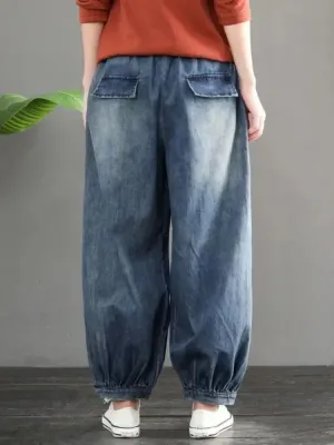 Women's Blue Washed Balloon Jeans — view 3
