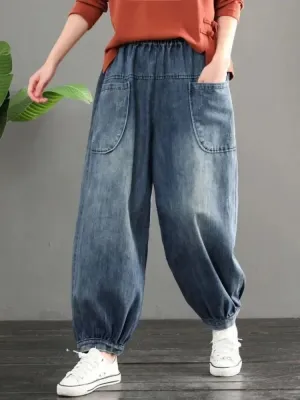 Women's Blue Washed Balloon Jeans — view 4