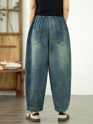 Women's Blue Washed Balloon Jeans with Cat Pockets — view 3