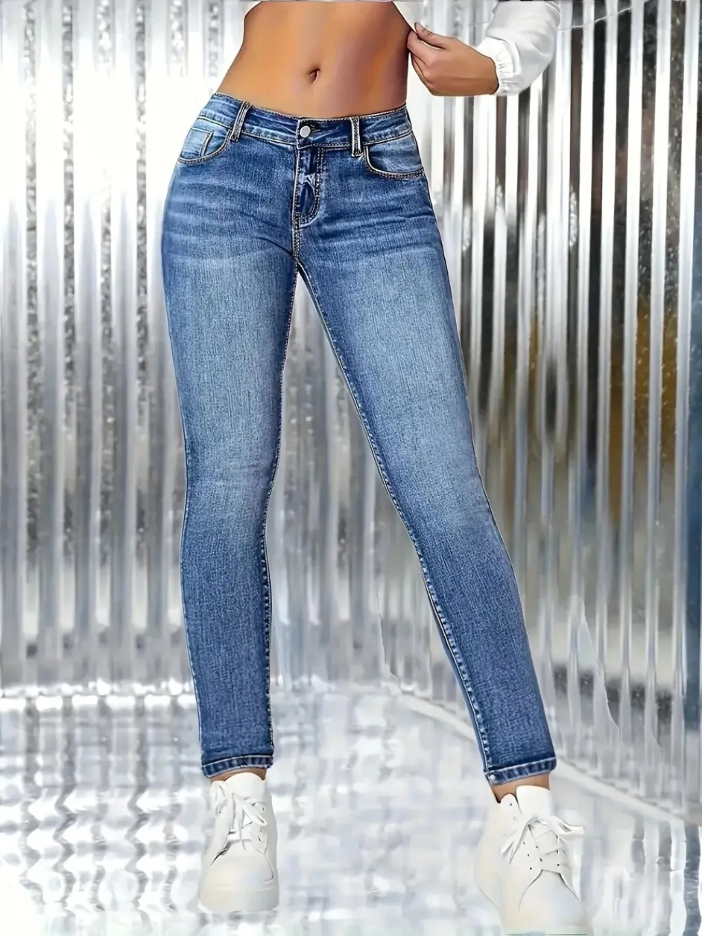 Women's Blue Washed Slim Stretch Jeans — a pair designed to be worn everywhere