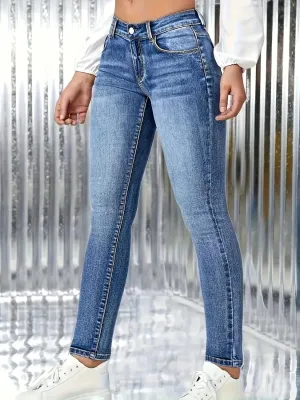 Women's Blue Washed Slim Stretch Jeans — view 3