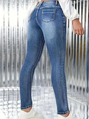 Women's Blue Washed Slim Stretch Jeans — view 4