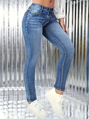 Women's Blue Washed Slim Stretch Jeans — view 6