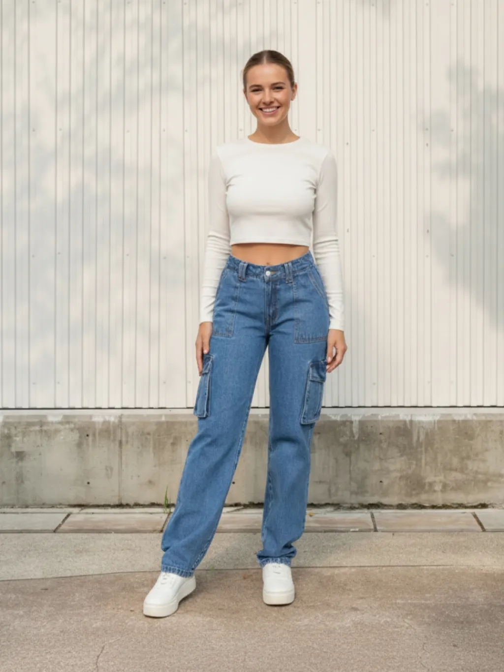 Women's Blue Work Jeans with Functional Pockets
