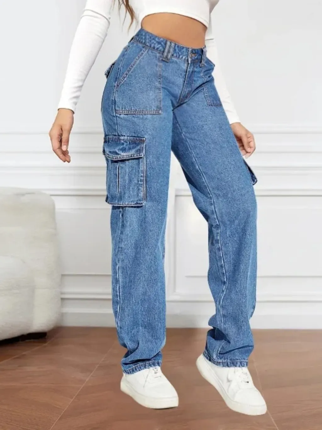 Women's Blue Work Jeans with Functional Pockets — endless ways to style it
