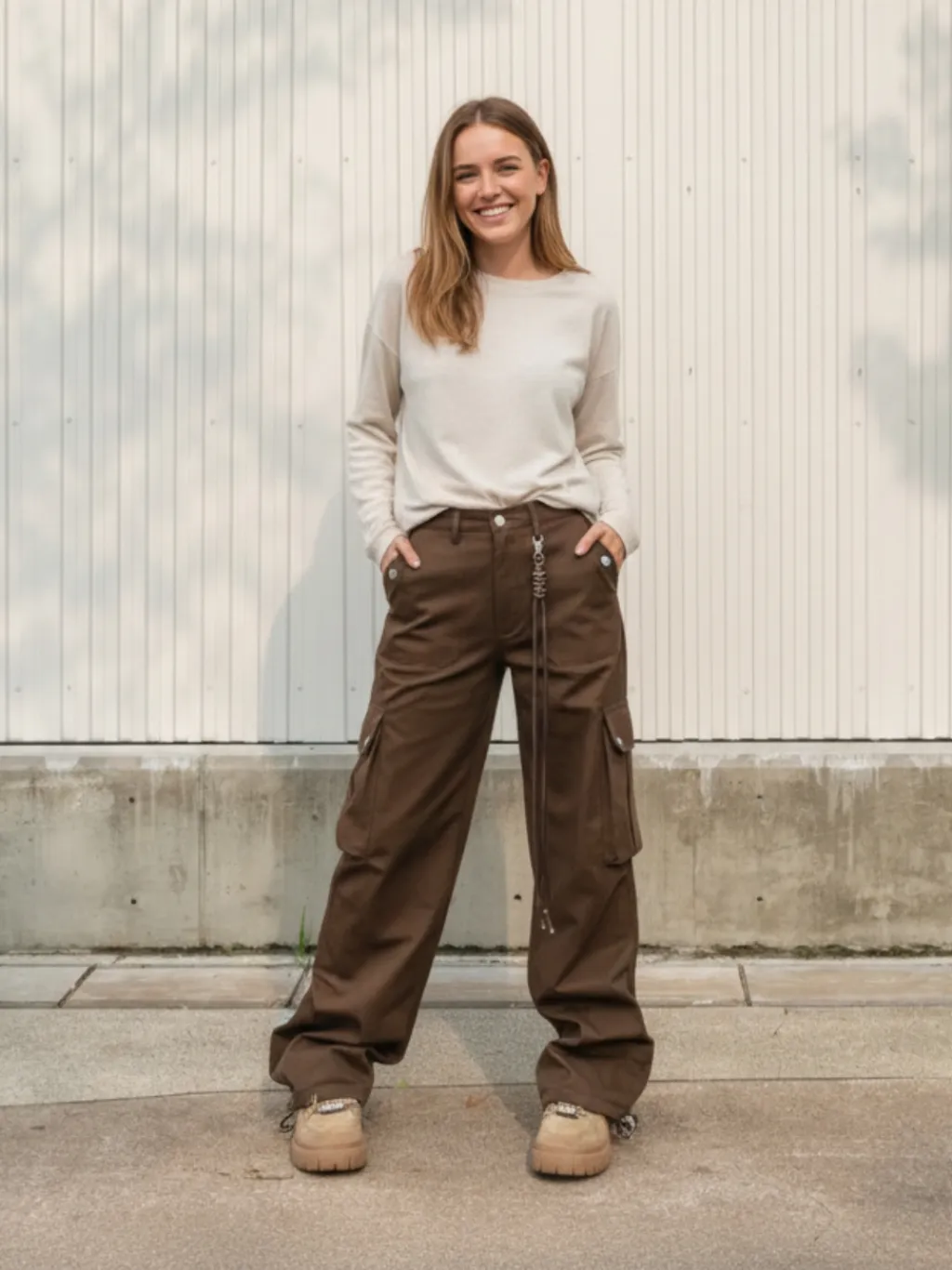 Women's Brown Utility Cargo Denim Work Jeans