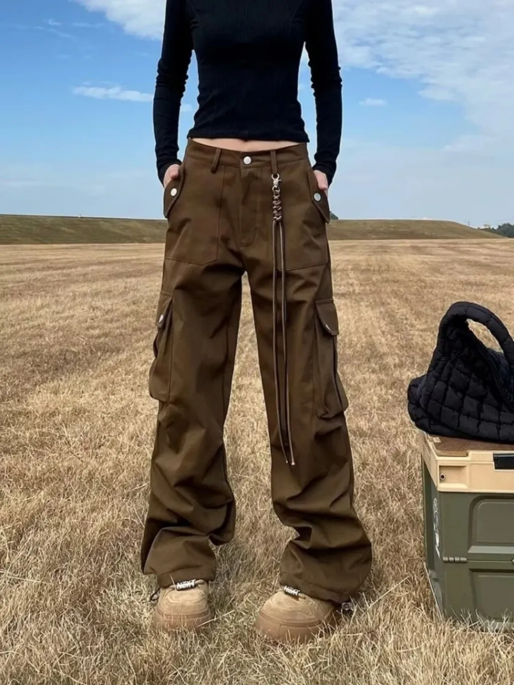 Women's Brown Utility Cargo Denim Work Jeans — a pair designed to be worn everywhere