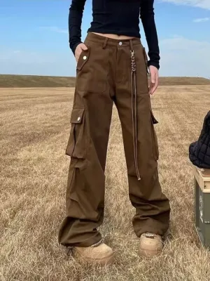 Women's Brown Utility Cargo Denim Work Jeans — view 3