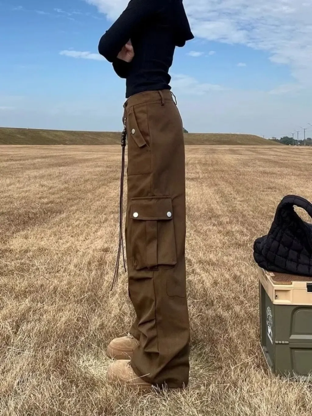 Women's Brown Utility Cargo Denim Work Jeans — endless ways to style it