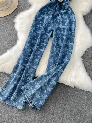 Women's Elegant Butterfly Print Denim Jumpsuit — view 4