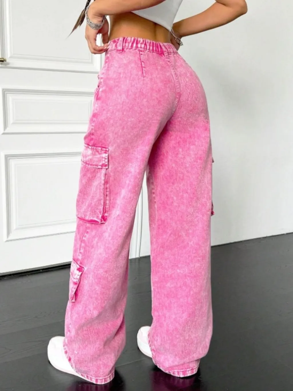 Women's Candy Pink High-Waisted Cargo Jeans — endless ways to style it