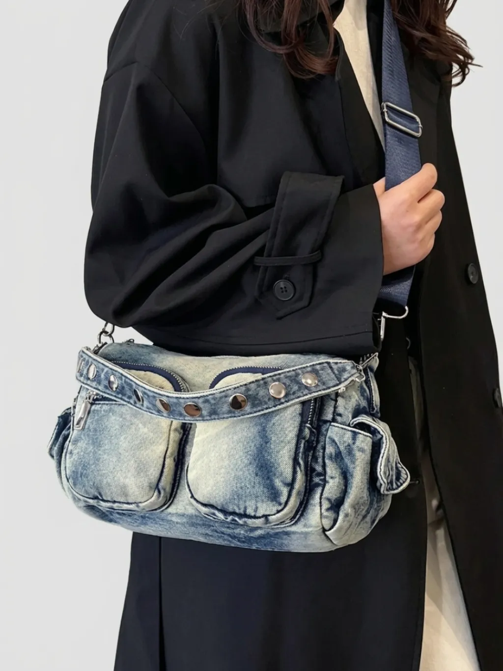 Women's Cargo-Style Denim Shoulder & Crossbody Bag — quality denim, made to last