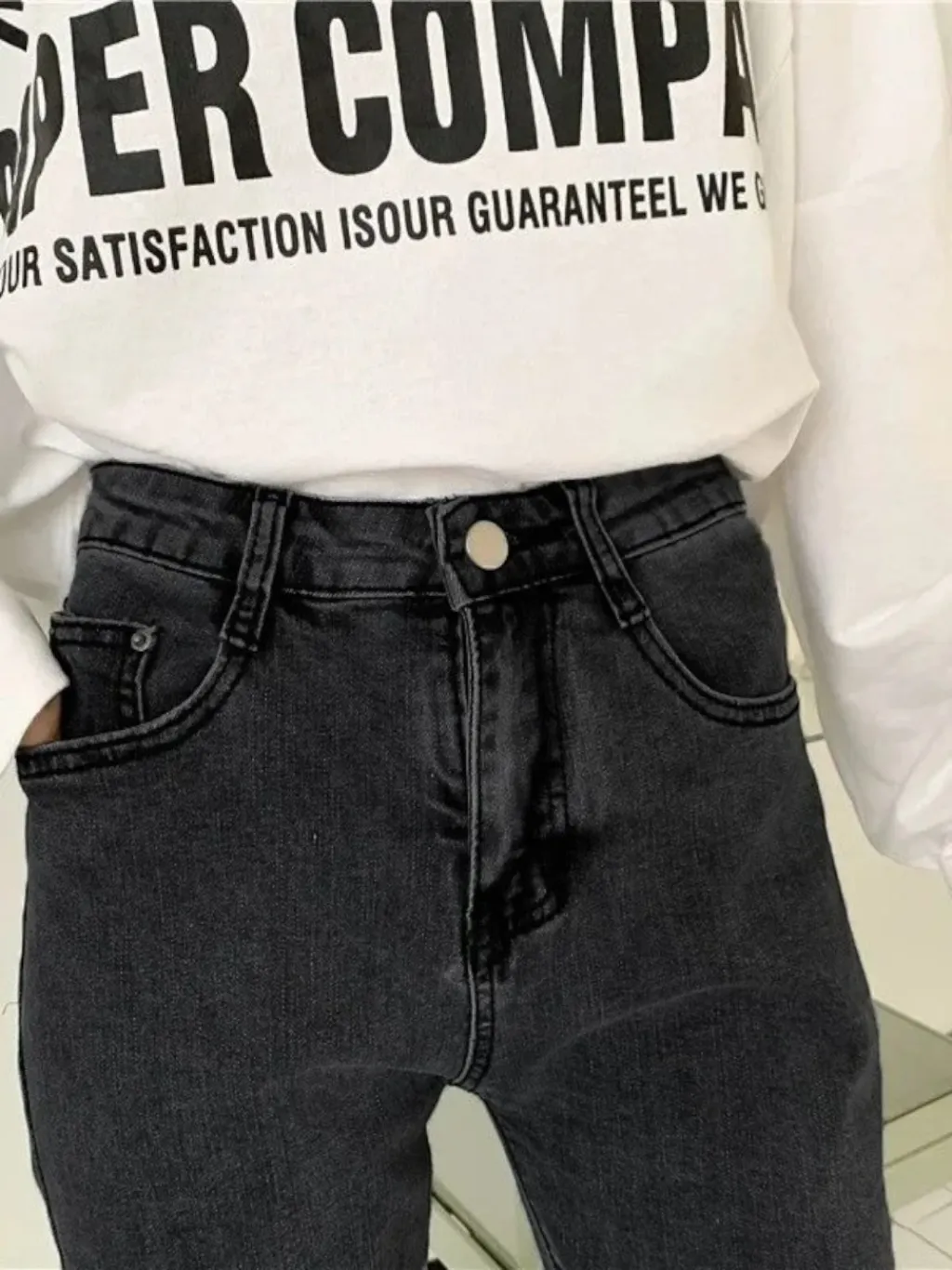 Women's Charcoal Grey High-Waisted 7/8 Jeans — a pair designed to be worn everywhere