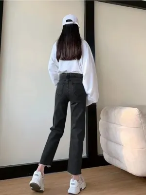 Women's Charcoal Grey High-Waisted 7/8 Jeans — view 5