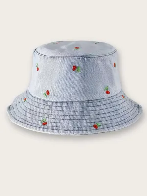 Women's Cherry Print Denim Bucket Hat — view 1