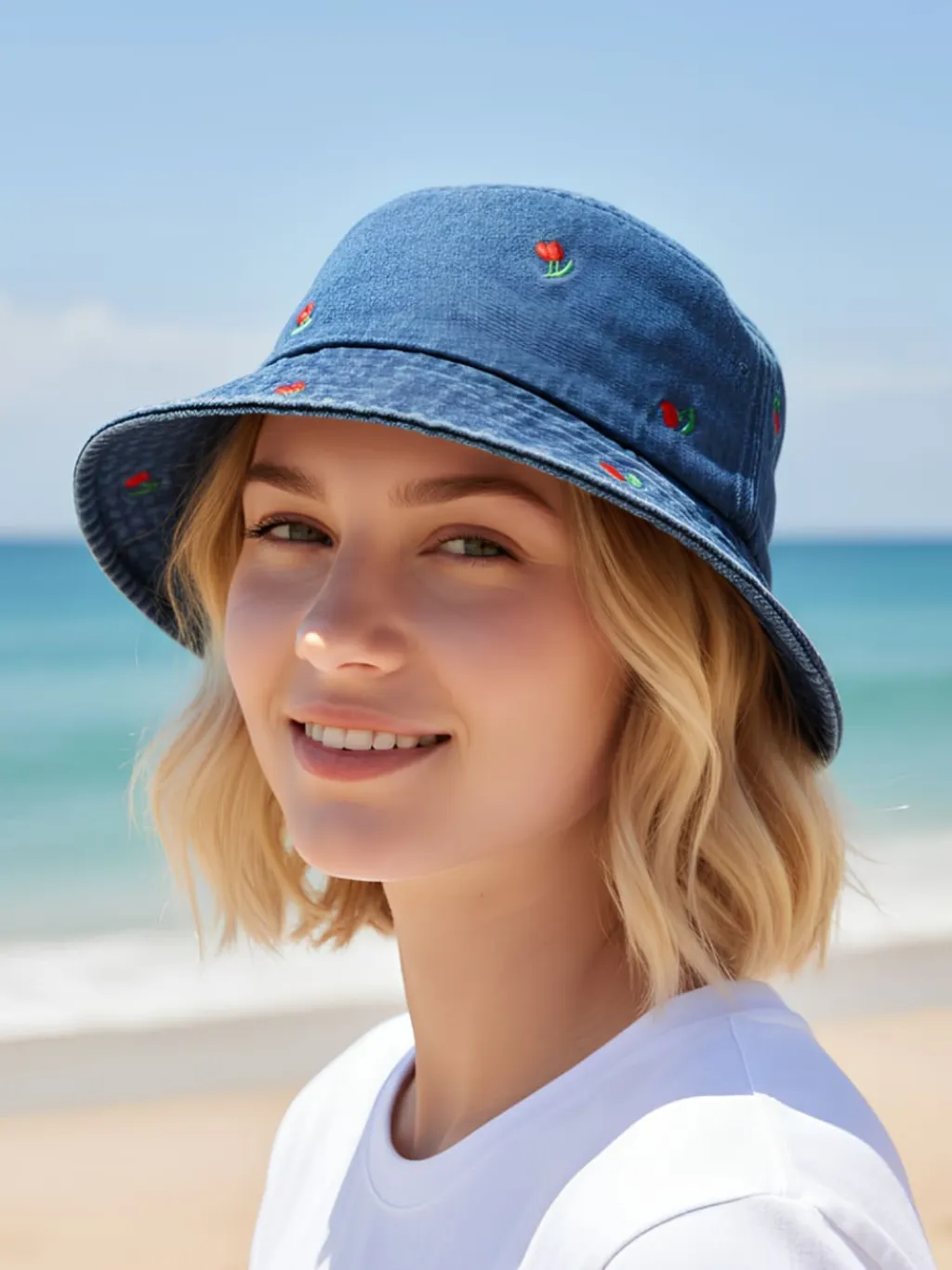 Women's Cherry Print Denim Bucket Hat — a pair designed to be worn everywhere