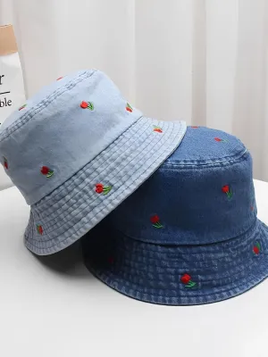 Women's Cherry Print Denim Bucket Hat — view 4