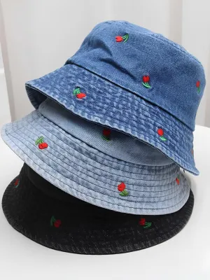Women's Cherry Print Denim Bucket Hat — view 5