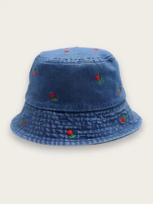 Women's Cherry Print Denim Bucket Hat — view 7
