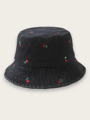 Women's Cherry Print Denim Bucket Hat — view 8