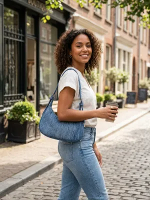 Women's Crescent Denim Shoulder Bag Y2K Style — view 2