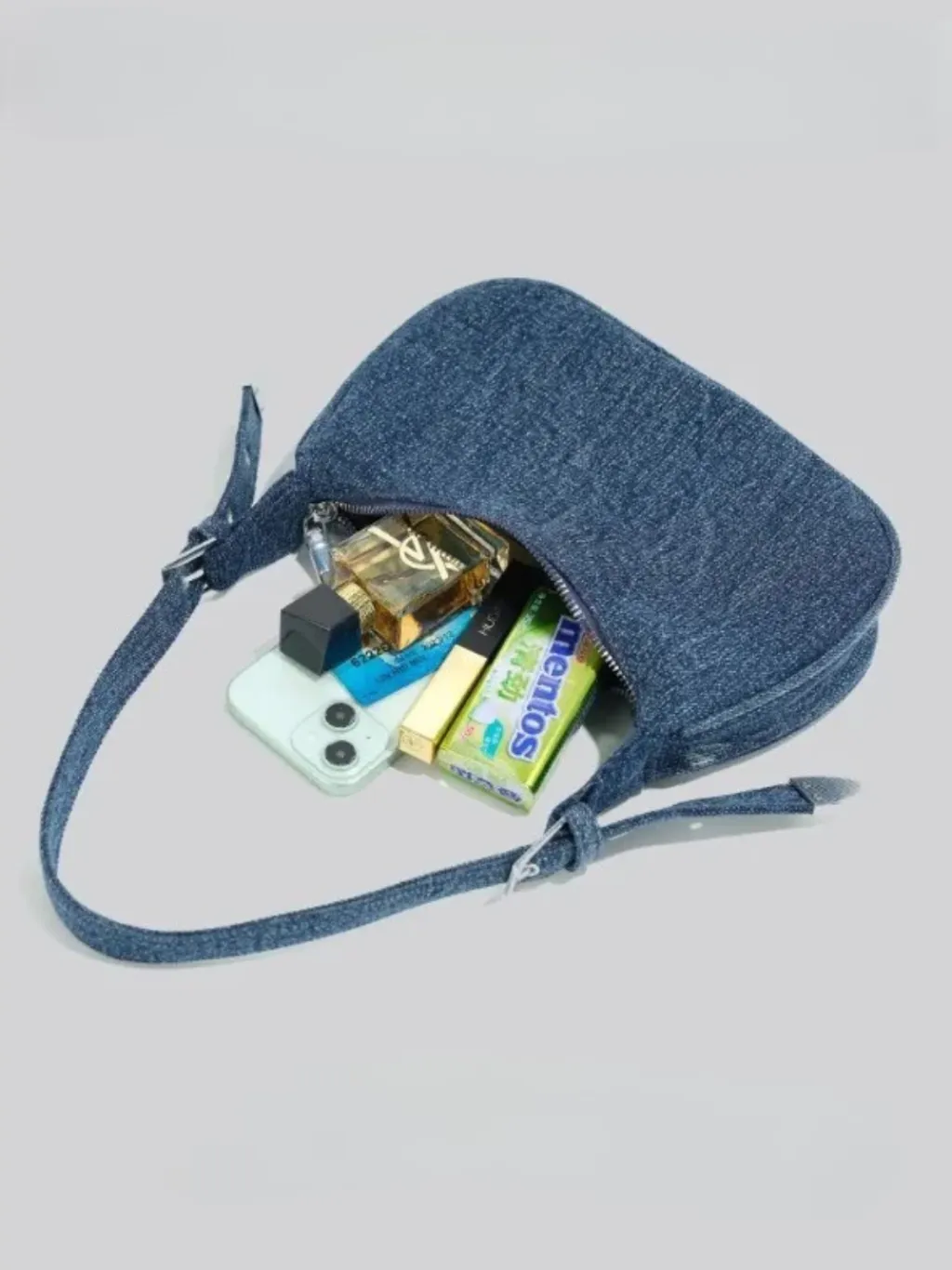 Women's Crescent Denim Shoulder Bag Y2K Style — endless ways to style it