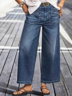 Women's Cropped Blue Washed Relaxed Fit Jeans — view 2