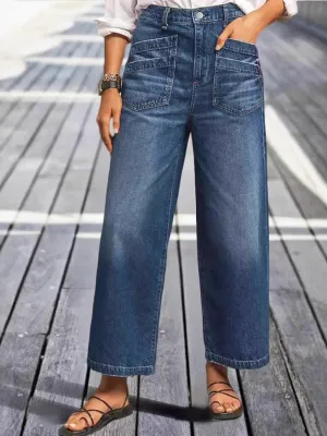 Women's Cropped Blue Washed Relaxed Fit Jeans — view 5