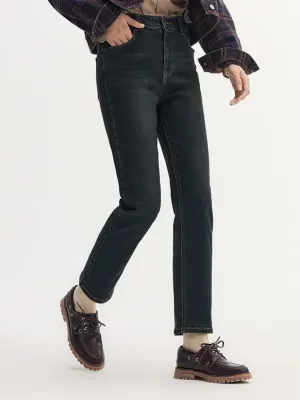 Women's Cropped Straight Fit Black Denim Jeans — view 2