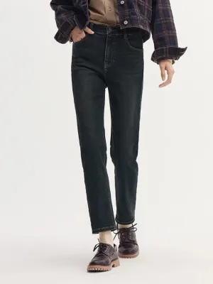 Women's Cropped Straight Fit Black Denim Jeans — view 3