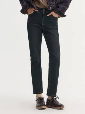 Women's Cropped Straight Fit Black Denim Jeans — view 4