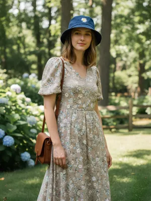 Women's Daisy Print Denim Bucket Hat — view 6