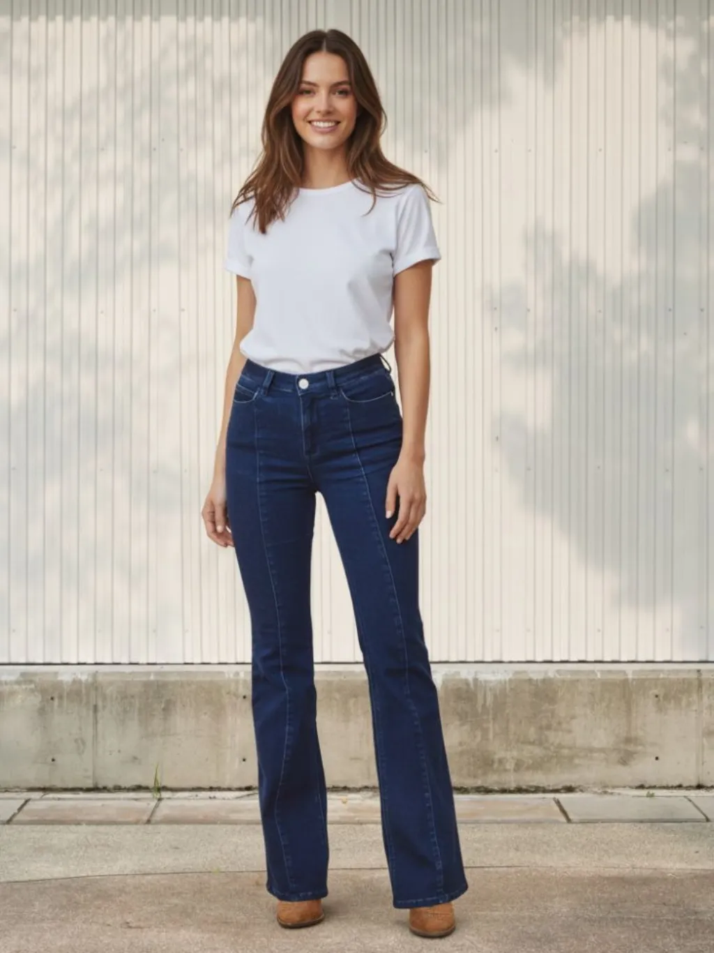 Women's Dark Blue Bootcut Jeans, Visible Stitching