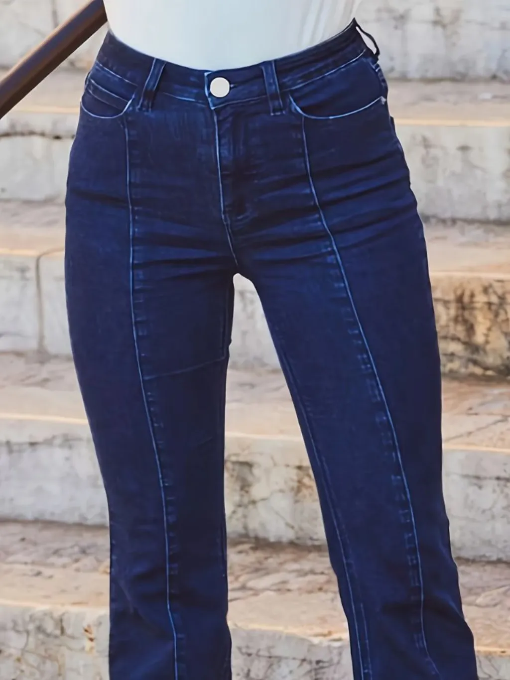 Women's Dark Blue Bootcut Jeans, Visible Stitching — endless ways to style it