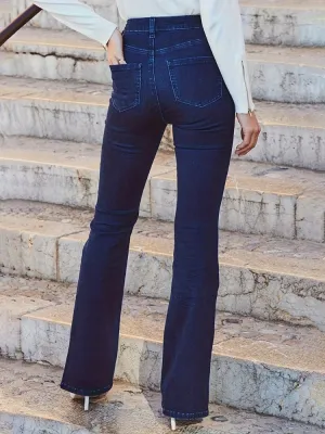 Women's Dark Blue Bootcut Jeans, Visible Stitching — view 6