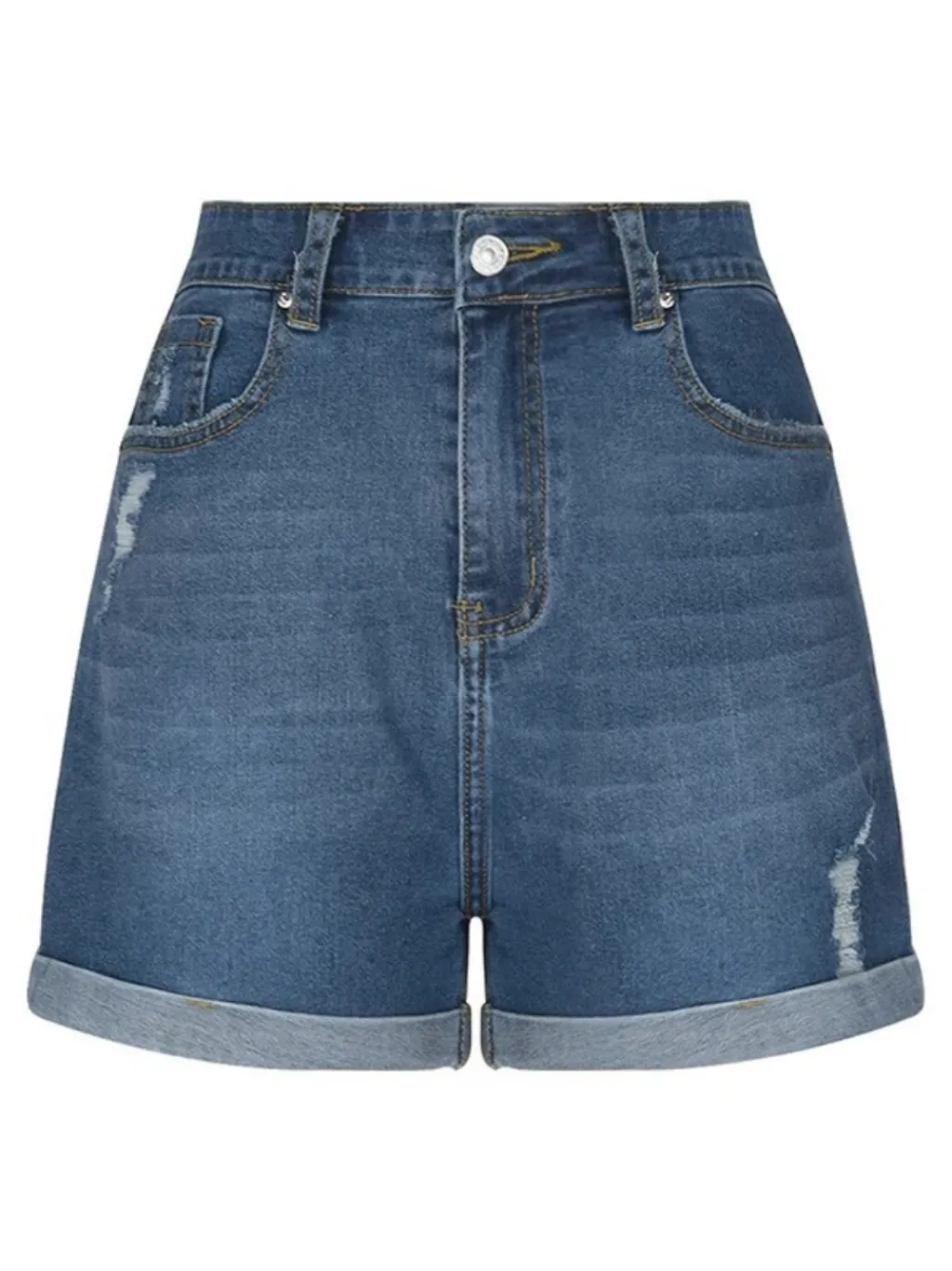 Women's Dark Blue Distressed Denim Shorts — quality denim, made to last