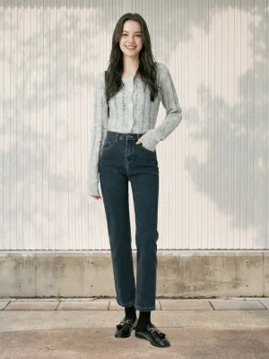 Women's Dark Blue High-Waisted 7/8 Jeans — view 1