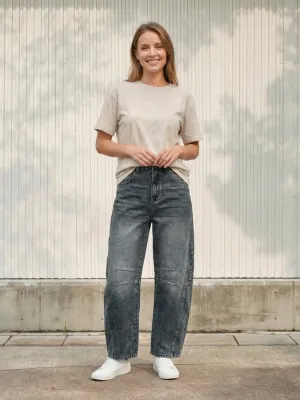 Women's Dark Blue Washed Barrel Jeans — view 1